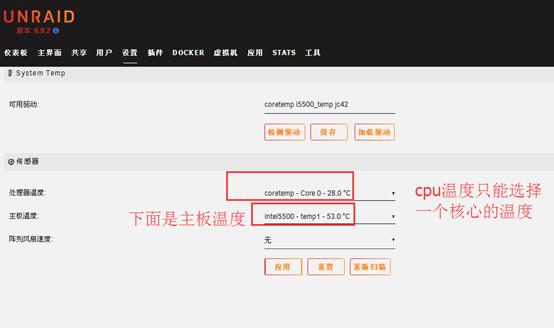 \'在UnRaid系统的DASHBOARD中显示CPU和主板的温度_dashboard_08\'