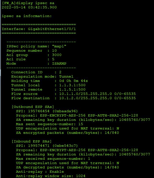 华为防火墙网关间通过IKE方式协商IPSec