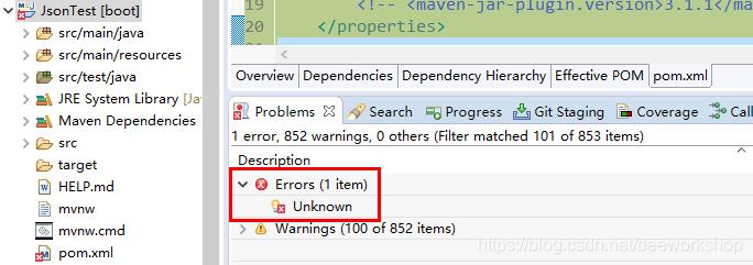 Springboot项目的pom.xml第一行报错unknow的处理_eclipse