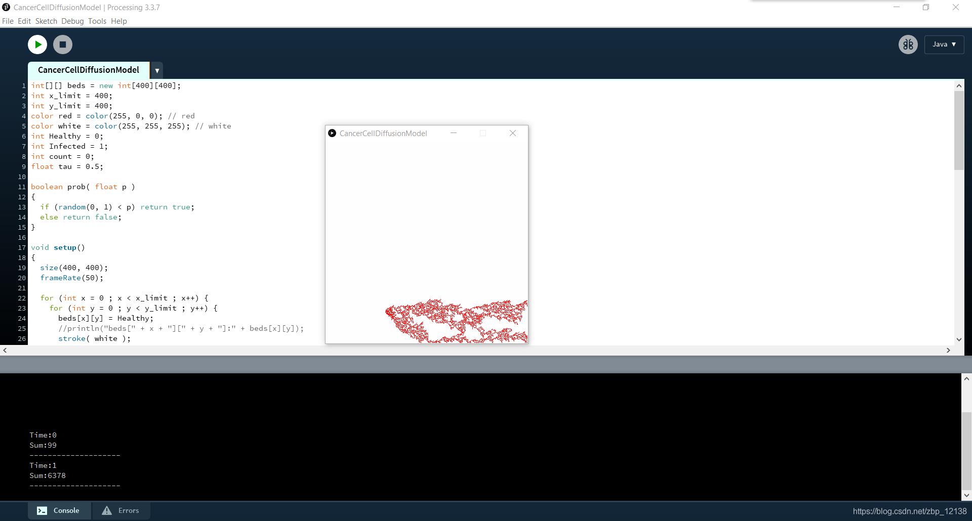 在processing里使用80行代码制作一个元胞自动机之癌细胞扩散模型_java_03