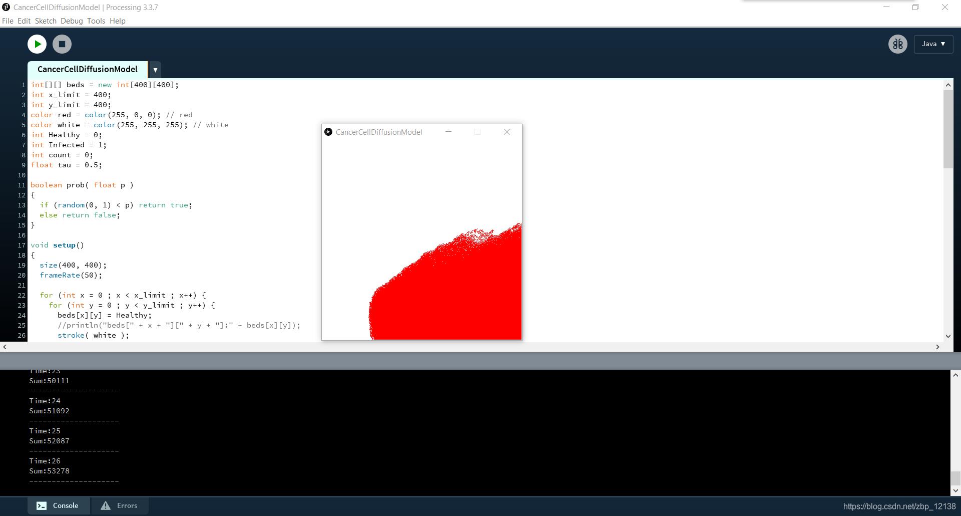 在processing里使用80行代码制作一个元胞自动机之癌细胞扩散模型_二维数组_05