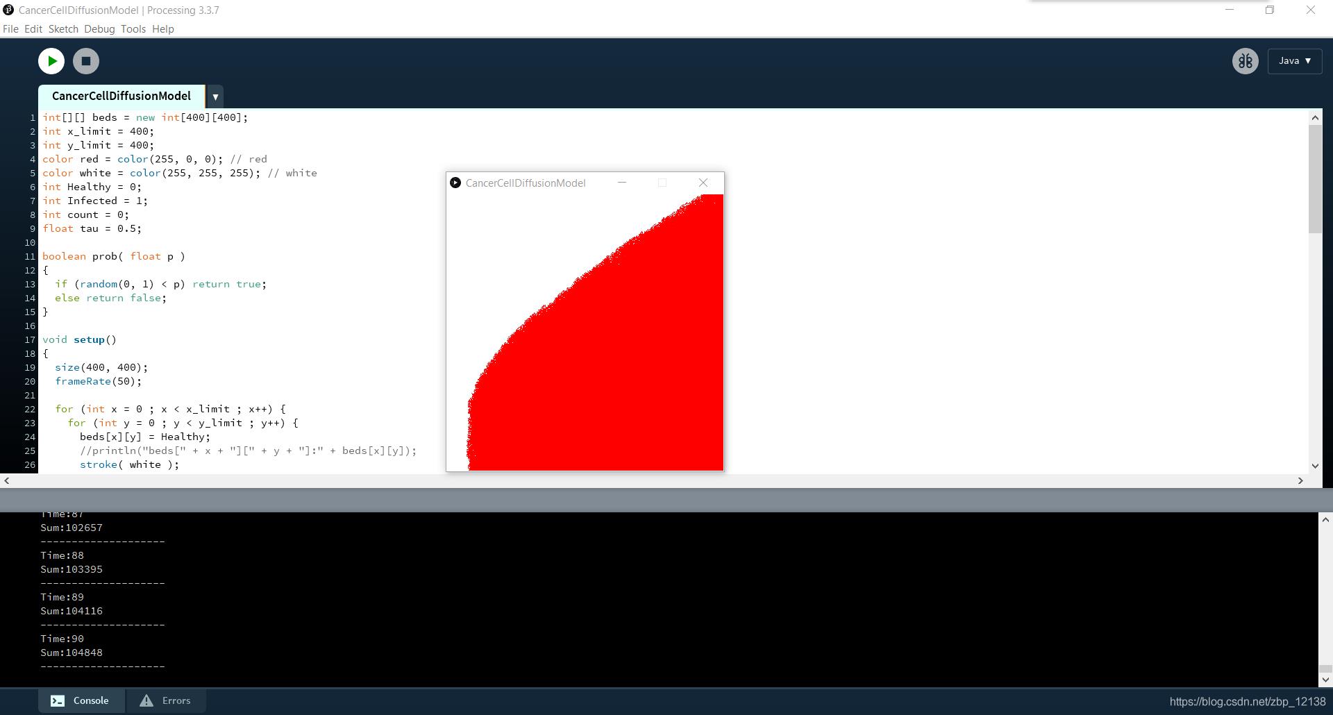 在processing里使用80行代码制作一个元胞自动机之癌细胞扩散模型_java_07