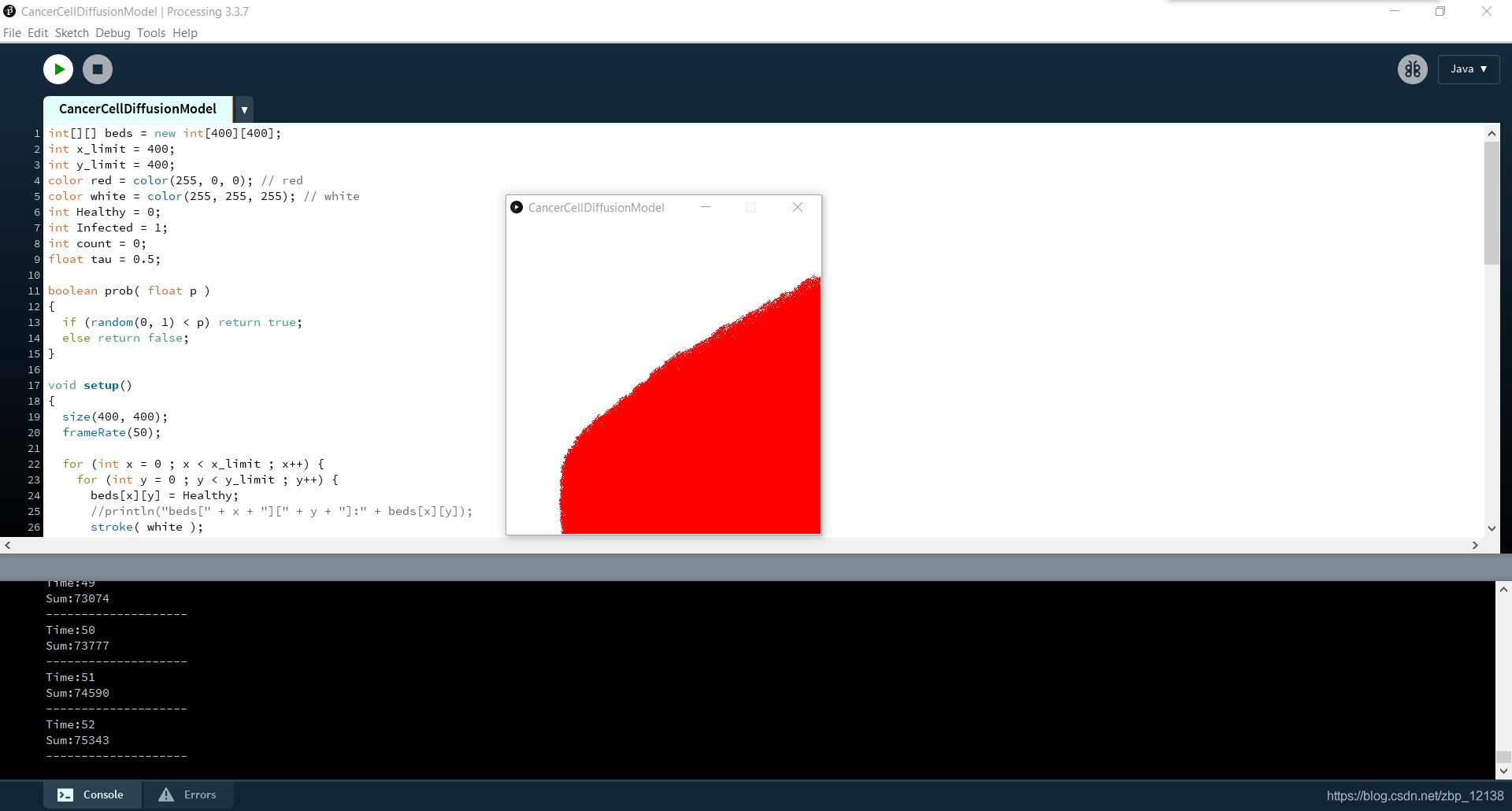 在processing里使用80行代码制作一个元胞自动机之癌细胞扩散模型_java_06