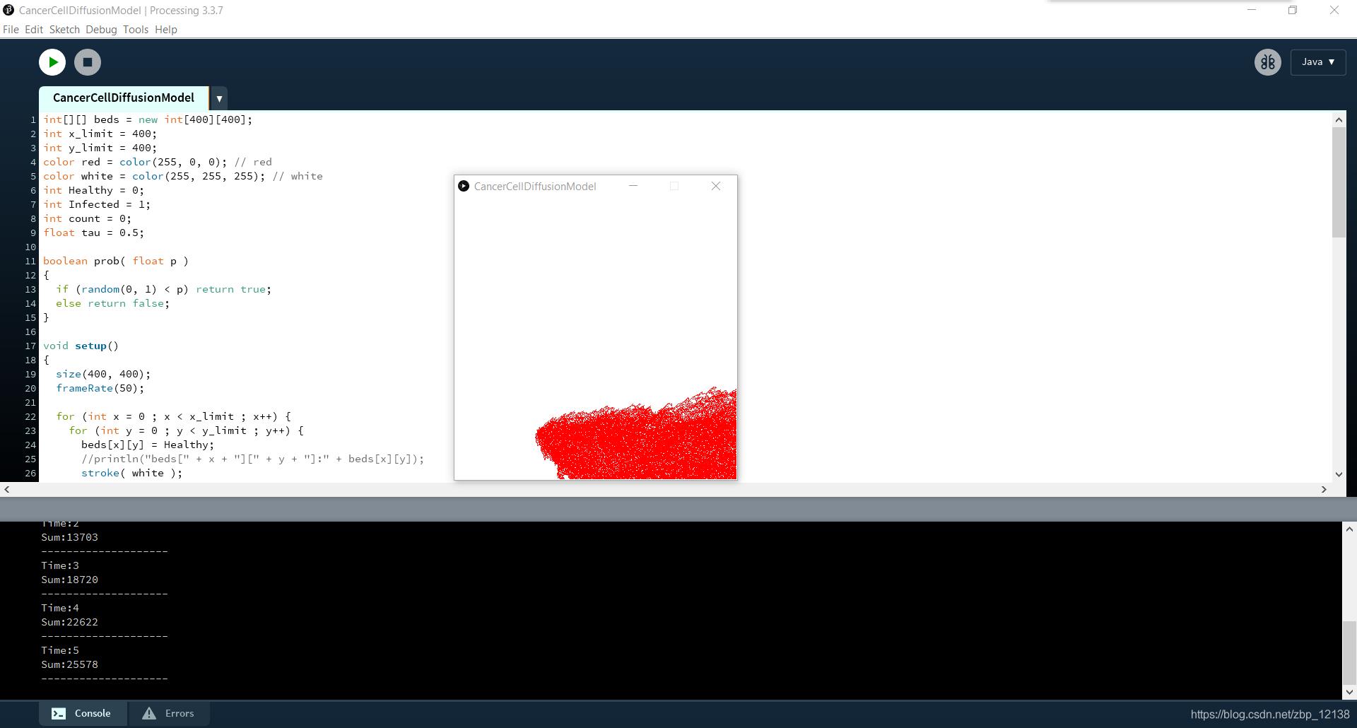 在processing里使用80行代码制作一个元胞自动机之癌细胞扩散模型_二维数组_04